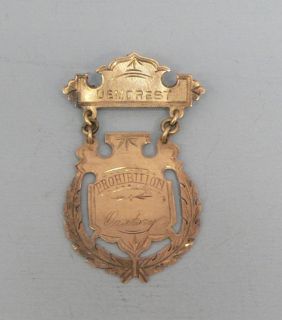 Victorian 10k Gold Demorest Prohibition Oratory Pin dated 1893