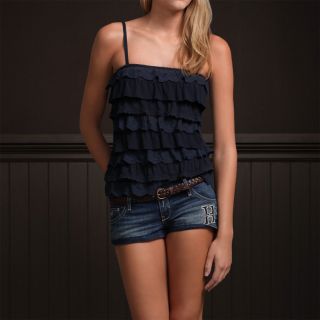 Hollister Women Navy Blue Tiered Lace Ruffle Cami Tank Top XS