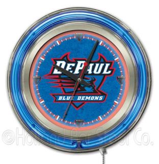 DePaul Blue Demons NCAA 15 Round Chrome Double Neon Ring Wall Clock