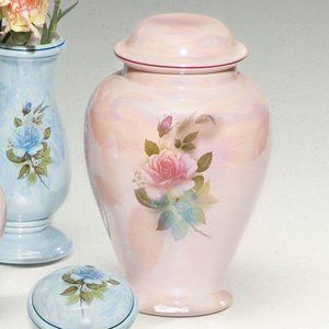 Darlene Ceramic Rose Cremation Urn   Pink or Blue   