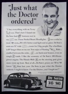 1940 DE SOTO CAR Print Ad NEW YORKER Mag Auto Doctor CHRYSLER Coupe