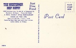 Dearborn Michigan The Westerner Beef Buffet Postcard