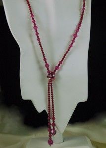 Fuchsia Pink Lariat Necklace Magnetic Clasp Made with Swarovski