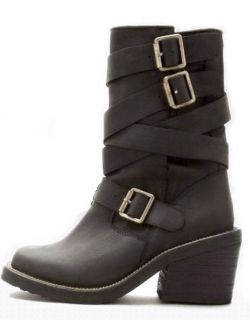  Campbell Black Biker Rider Style Deanne 3 Wrap Ankle Boots