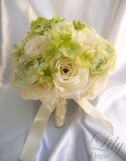  Bridal Bouquet Set Decoration Silk Flower IVORY GREEN LilyOfAngeles