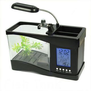  USB Desktop Aquarium Fish Tank with LED Light Alarm clock and Calendar