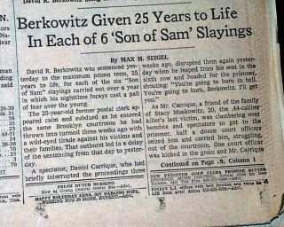 Serial Killer David Berkowitz Son of Sam Sentenced to Life 1978 NYC