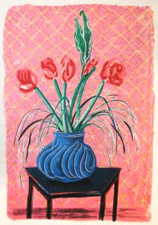David Hockney Amaryllis in Vase Litho See Live Gallart Sale