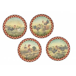 Set of 4 Decorative Hand Painted Rooster Plates