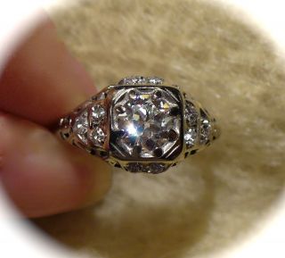 ANTIQUE 18 KT WHITE GOLD DIAMOND approx 90 ct RING ENGAGEMENT