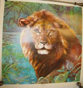 Vtg Regal Lion Dekay Litho Print 24x24 Kaplan Wall Decor Animal Art
