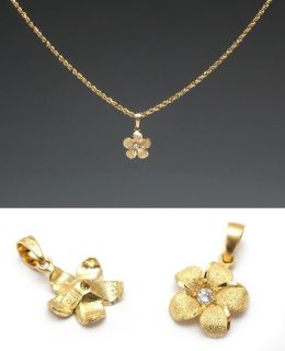 Hawaiian Fine Jewelry Plumeria Flower Diamond Pendant Solid 14k Yellow