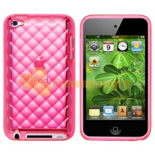 Pink Diamond Rubber Cover Case Skin Film for Apple iPod Touch 4 4th