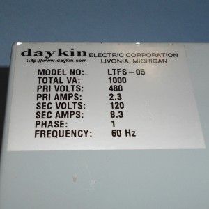 Daykin 480V to 120V Single Phase Step Down Disconnect Transformer LTFS