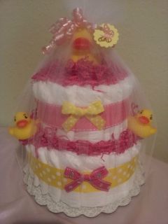  cake with 2 matching diaper cupcakes great for baby shower centerpiece