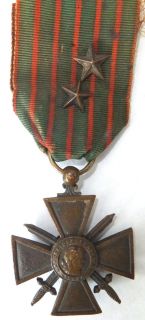  WW1 French Croix de Guerre with 2 Stars