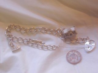 Fabulous Early Vintage Heavy Solid Silver Ladies Charm Bracelet Superb