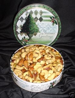 Nuts Christmas Tin with Fancy Deluxe Mix Nuts 1 Lb