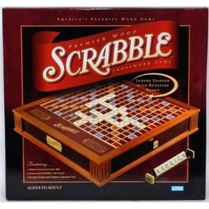 Scrabble Premier Wood Deluxe Edition Onyx Luxury Leather Rotating