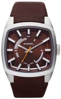 New Mens Diesel Watch Brown Genuine Leather Strap Wrist Watch DZ1528