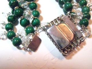 Malachite Bracelet w Vintage LRG Green Rhinestone Clasp