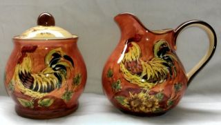 Rooster Sugar and Creamer Set for your country kitchen decor.