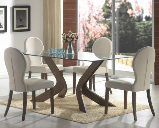  Wood Dining Table Faux Leather Chairs Dining Room Furniture Set