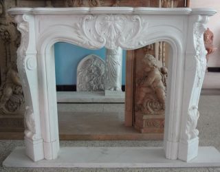French Design Hand Carved Marble Fireplace Mantel