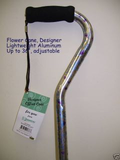Designer Walking Cane Flowers Aluminum Adj w Strap New