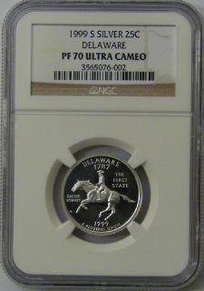 1999 s ngc pf70 delaware proof silver quarter actual coin no spots