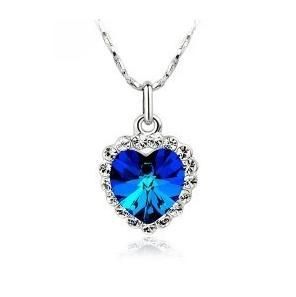  Love Heart of the Ocean Necklace Sapphire Blue Crystal Stone DARK BLUE