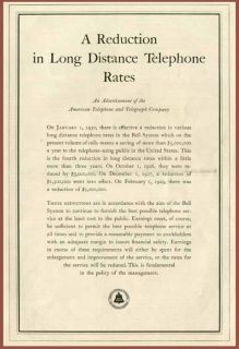 1930 at T Ad Listing Reduction in Long Distance Rates