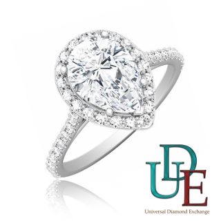 Diamond Anniversary Engagement Ring 1 66 Carat Pear Shape 18K White
