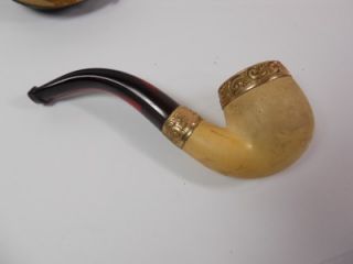 WDC Meerschaum Pipe w Leather Case William Demuth Co Gold Bands