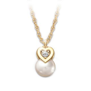  Granddaughter Cultured Pearl and Diamond Pendant Necklace