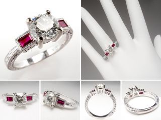 carat diamond engagement ring w ruby baguette accents 14k white gold