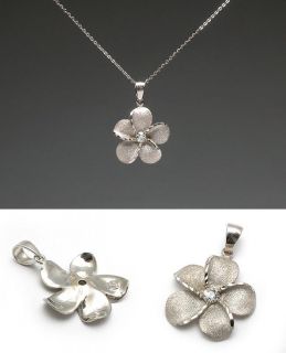 Hawaiian Jewelry Plumeria Flower Diamond Charm Pendant Solid 14K White
