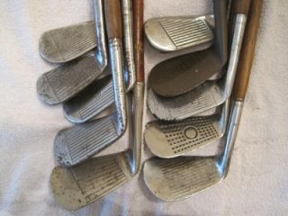 Collection of Wooden Hickory Shafted Golf Irons 10 clubs Total