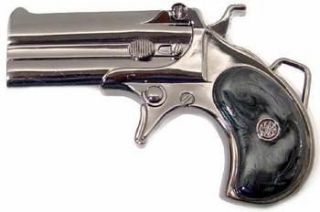 Derringer Gun Belt Buckle with Black Pearl Handle  New