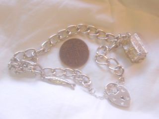 Fabulous Early Vintage Heavy Solid Silver Ladies Charm Bracelet Superb