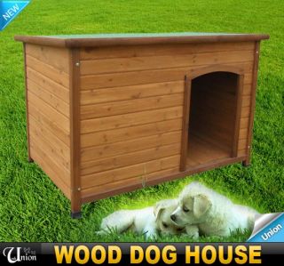  New Outdoor Large Wooden Pet Dog House Natural Safety Wood Slope Roof