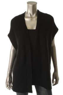 Designer Black Knit Cap Sleeve Open Front Cardigan Sweater BHFO