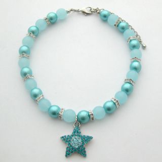 Dog Pearls Necklace Pet Collar with Blue Star Charm 10 12 Pet