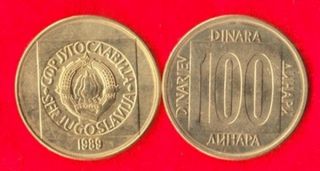yugoslavia 100 dinara 1989 uncirculated coin
