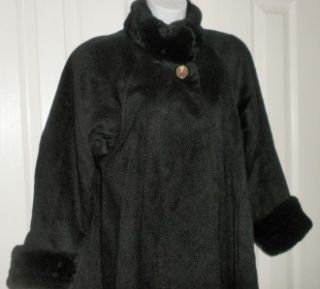  Vintage Black Faux Fur Wool/nylon DONNYBROOK Long Swing Coat 2 6/8