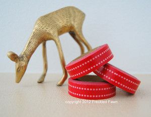 Freckled Fawn Polka Dot Line on Red Japanese Washi Tape 662