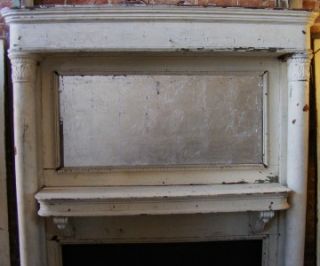 Antique Wooden Distressed Painted White Fireplace Old Mantle