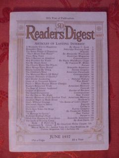 Readers Digest June 1937 Dorothy Parker H L Mencken +++