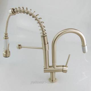Double Water Spout Pull Out Kitchen Sink Nickel Brushed Mixer Tap