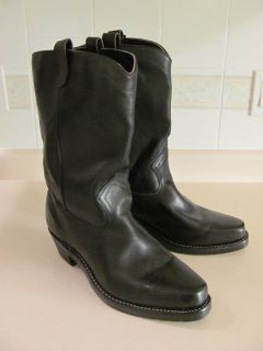 VINTAGE DOUBLE H BRAND BLACK LEATHER MOTORCYCLE BOOTS SIZE 13 NEW OLD